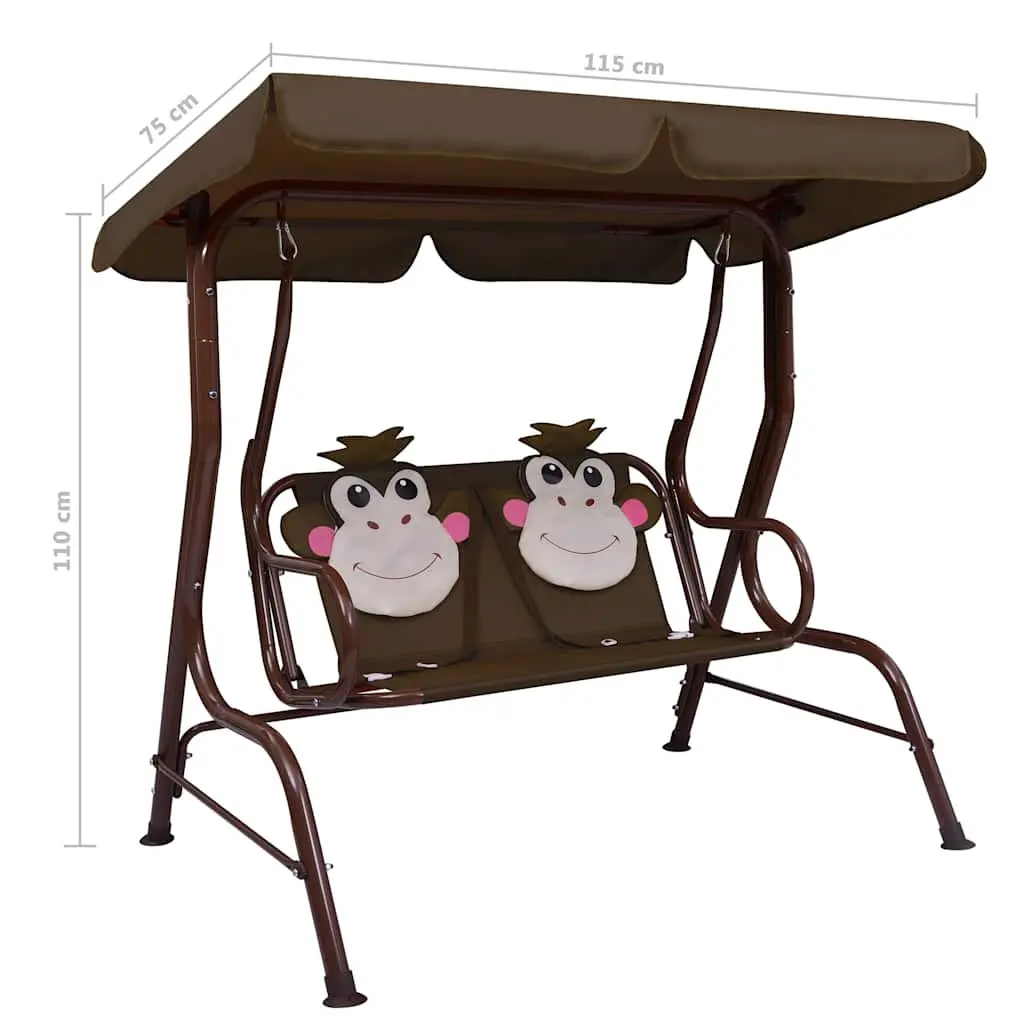 Kids Swing Bench Steel Frame 115 x 75 x 110 cm Brown with Sunshade Canopy