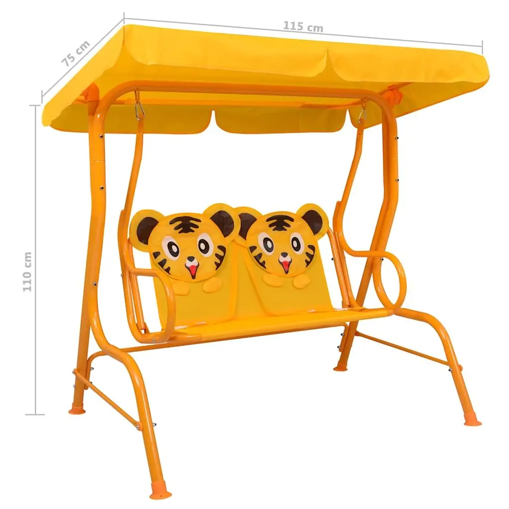 Kids Swing Bench Yellow Heavy Duty Steel Frame Outdoor Garden Patio Seat with Canopy 115x75x110cm