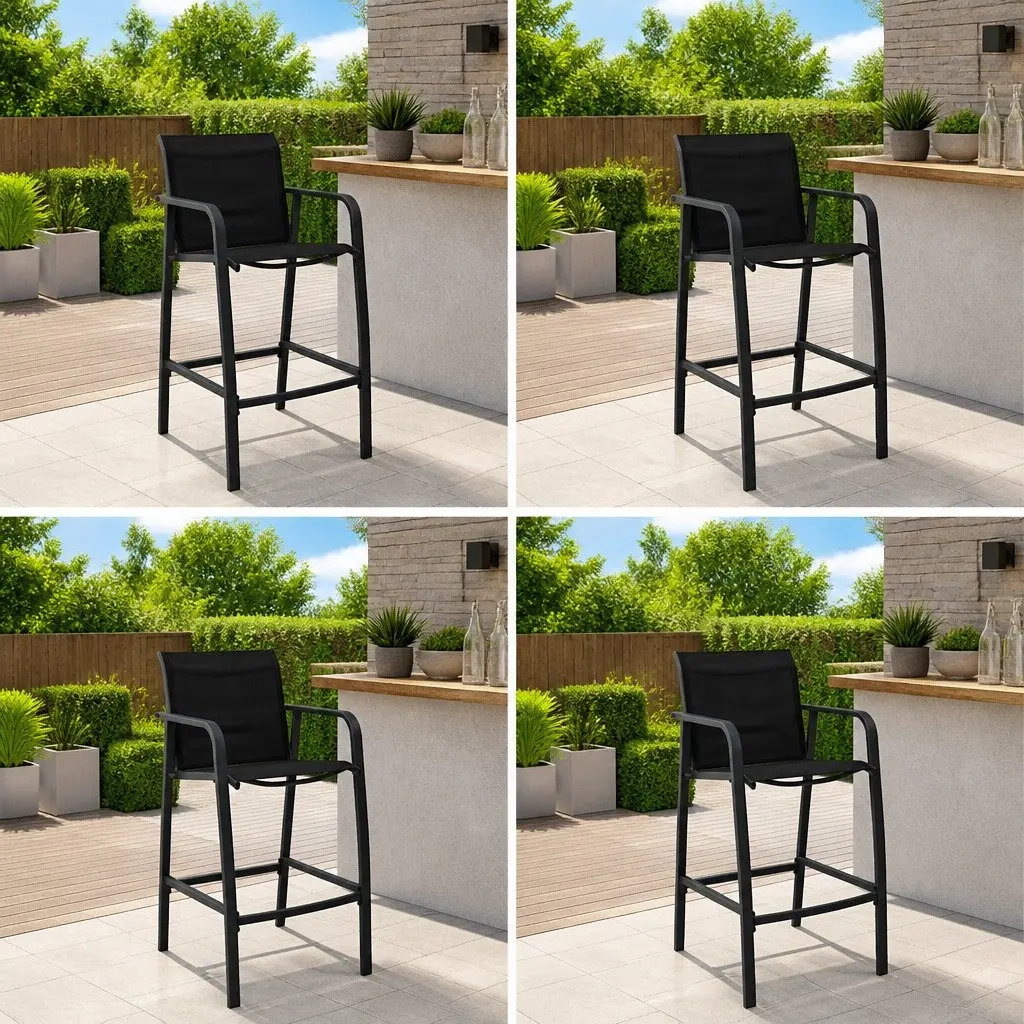 Outdoor Bar Chairs Steel Frame Lightweight Black Textilene 4 Piece Set