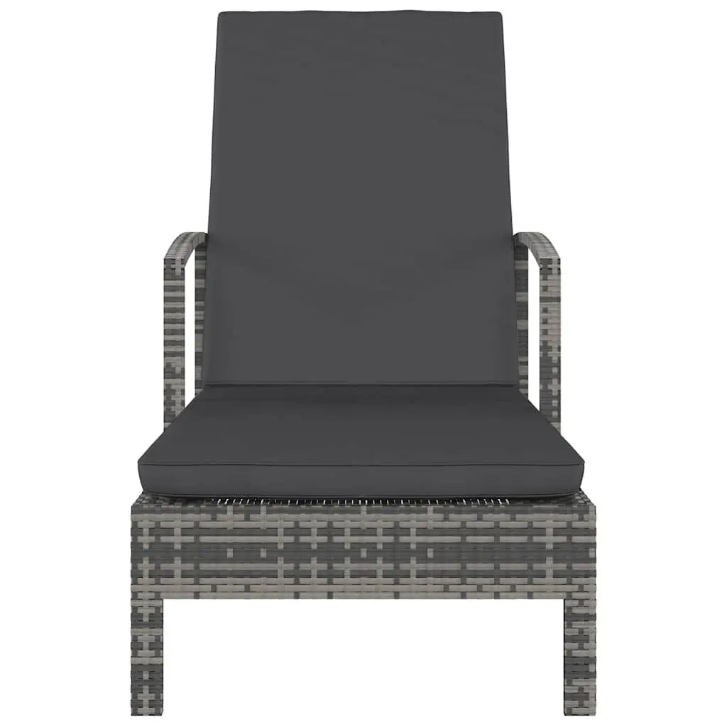 Sun Lounger Poly Rattan Adjustable Grey Outdoor Patio Deck Chair