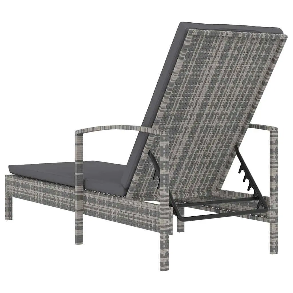 Sun Lounger Poly Rattan Adjustable Grey Outdoor Patio Deck Chair