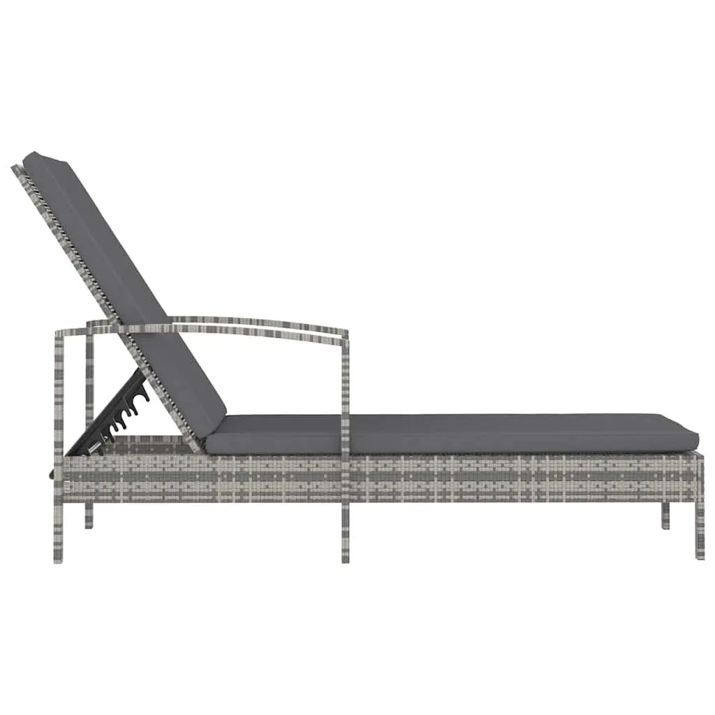 Sun Lounger Poly Rattan Adjustable Grey Outdoor Patio Deck Chair