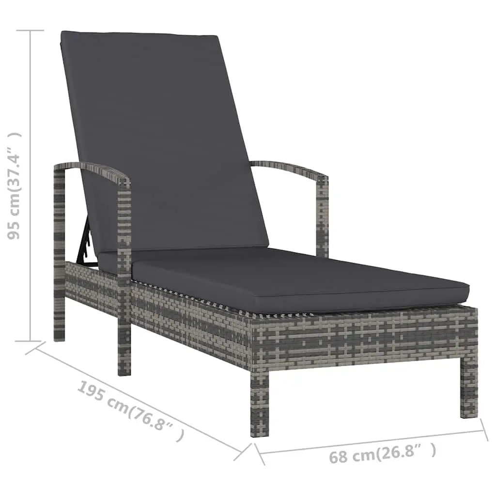 Sun Lounger Poly Rattan Adjustable Grey Outdoor Patio Deck Chair