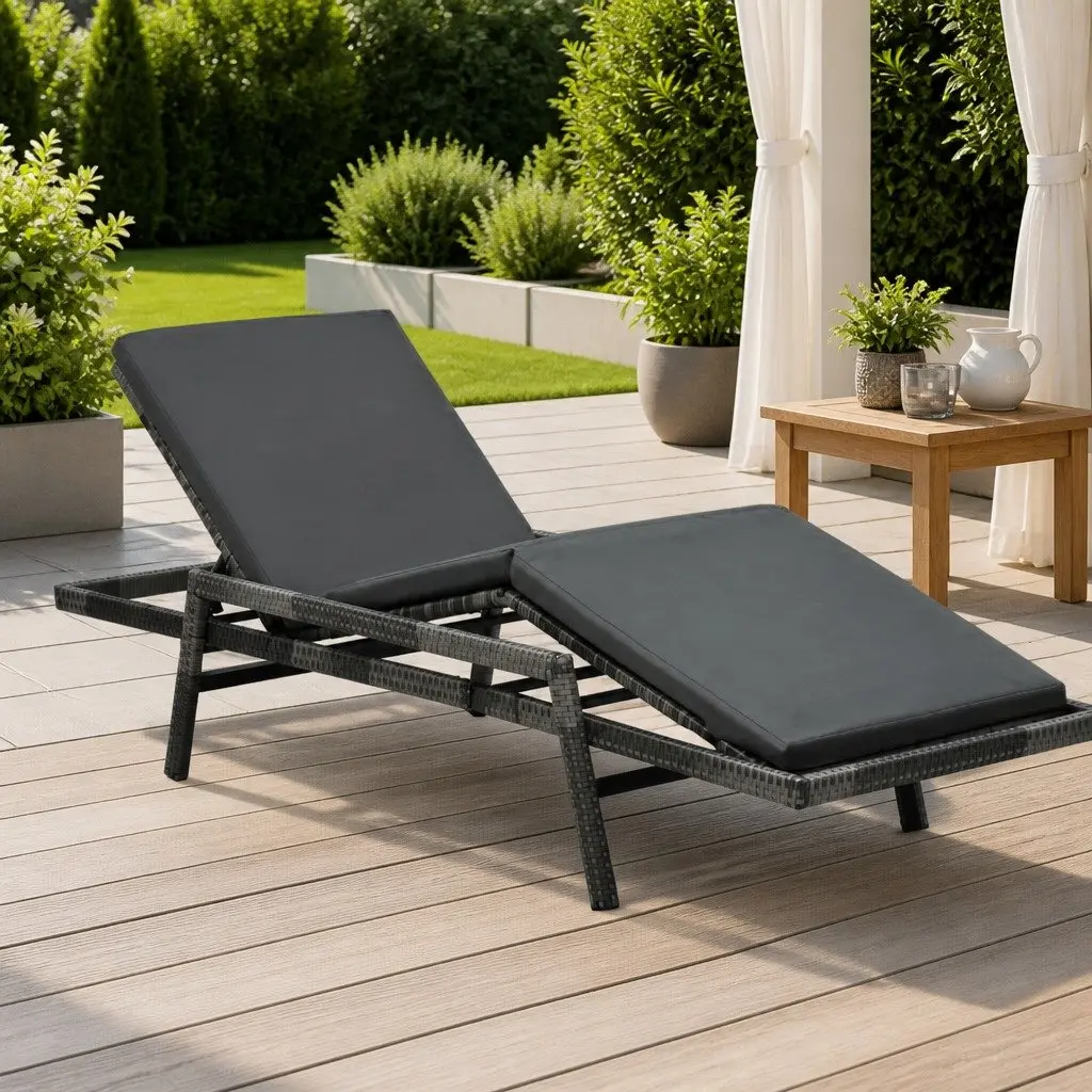 Sun Lounger PE Rattan Adjustable Reclining Lounge Chair Grey Powder-coated Steel Frame