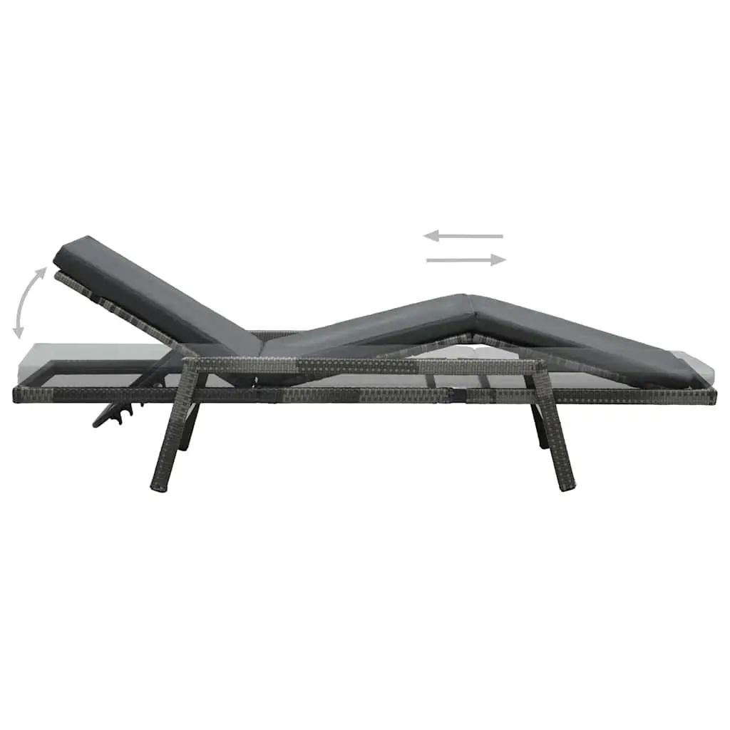 Sun Lounger PE Rattan Adjustable Reclining Lounge Chair Grey Powder-coated Steel Frame