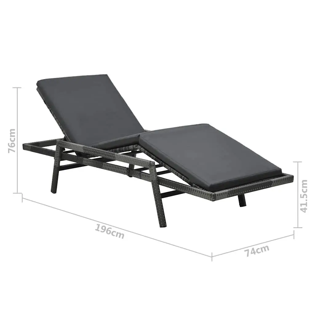Sun Lounger PE Rattan Adjustable Reclining Lounge Chair Grey Powder-coated Steel Frame