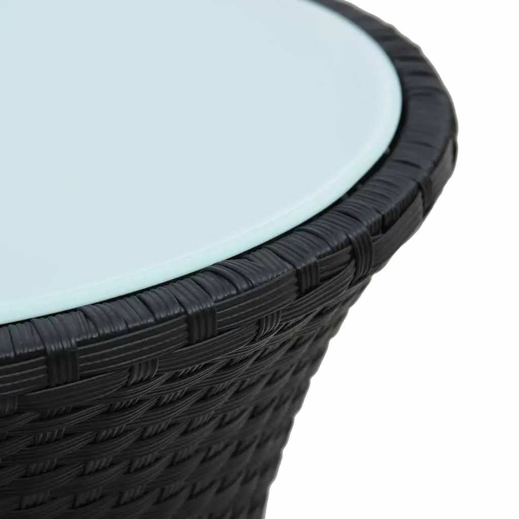 Drum Shape Garden Side Table Outdoor Rattan Black Tempered Glass Top Easy Assembly