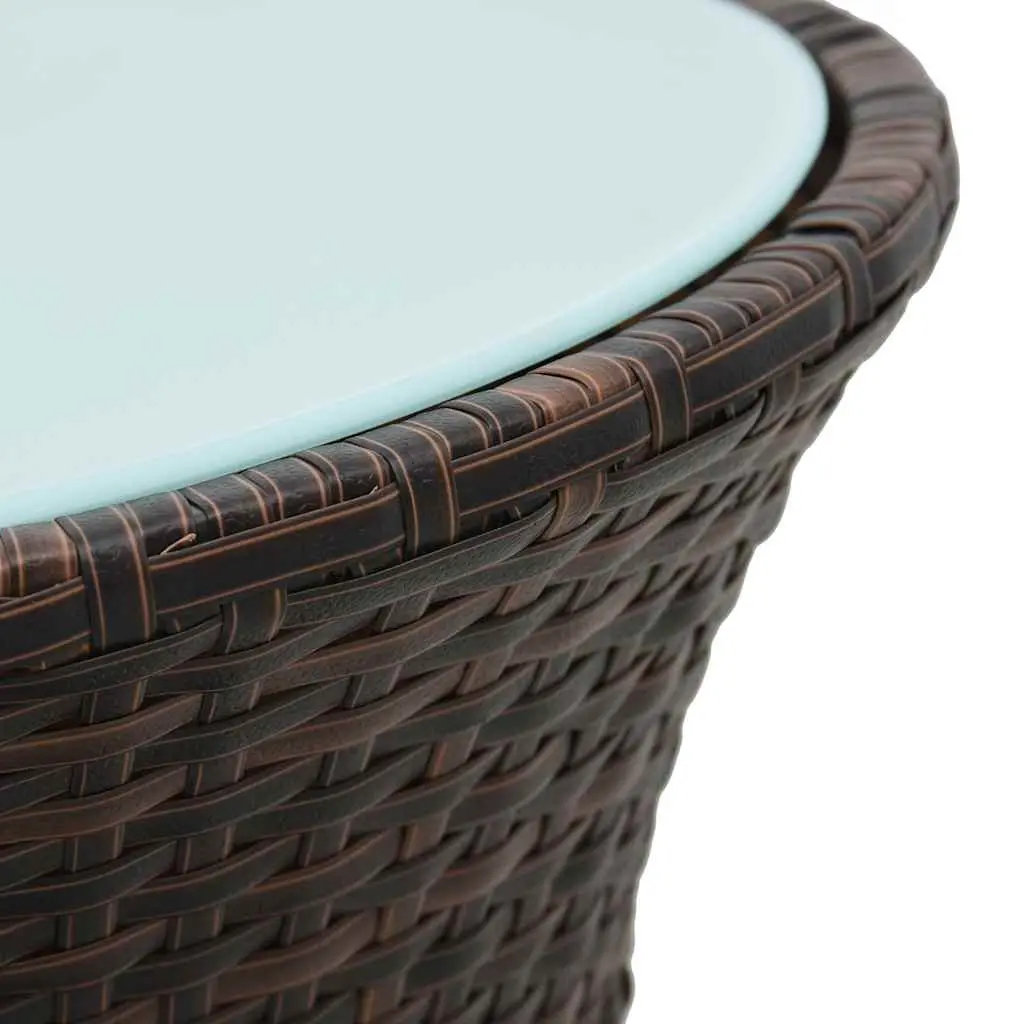 Drum Shape Side Table Hand-Woven Poly Rattan Brown Weather Resistant Outdoor Furniture
