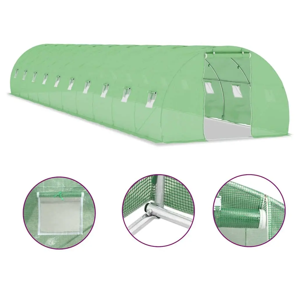 Greenhouse Outdoor Plant House 15x3x2m Durable PE Mesh Fabric Galvanised Steel Frame with Ventilation Windows and Door 45m²