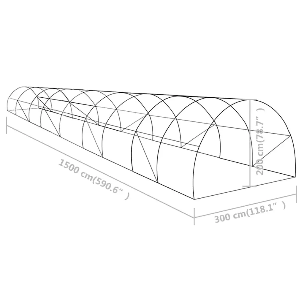 Greenhouse Outdoor Plant House 15x3x2m Durable PE Mesh Fabric Galvanised Steel Frame with Ventilation Windows and Door 45m²