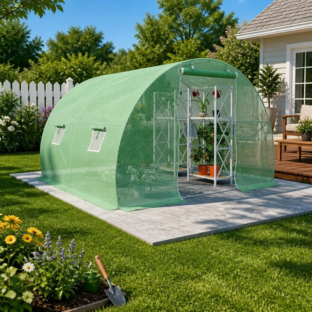 Greenhouse Galvanised Steel Frame PE Mesh 3x2x2m Green 6m²