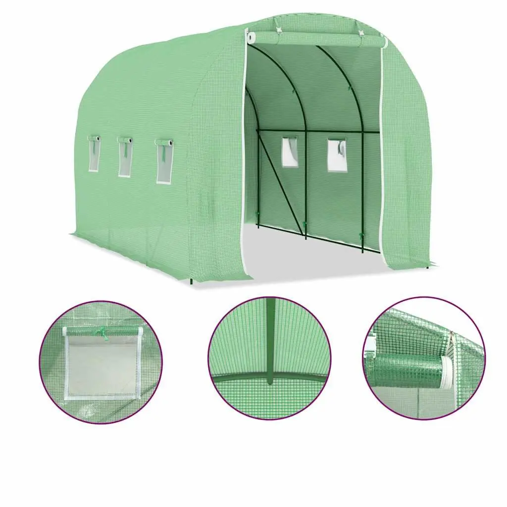 Greenhouse Galvanised Steel Frame 6.86 m² Green PE Mesh Garden Plant House Ventilation