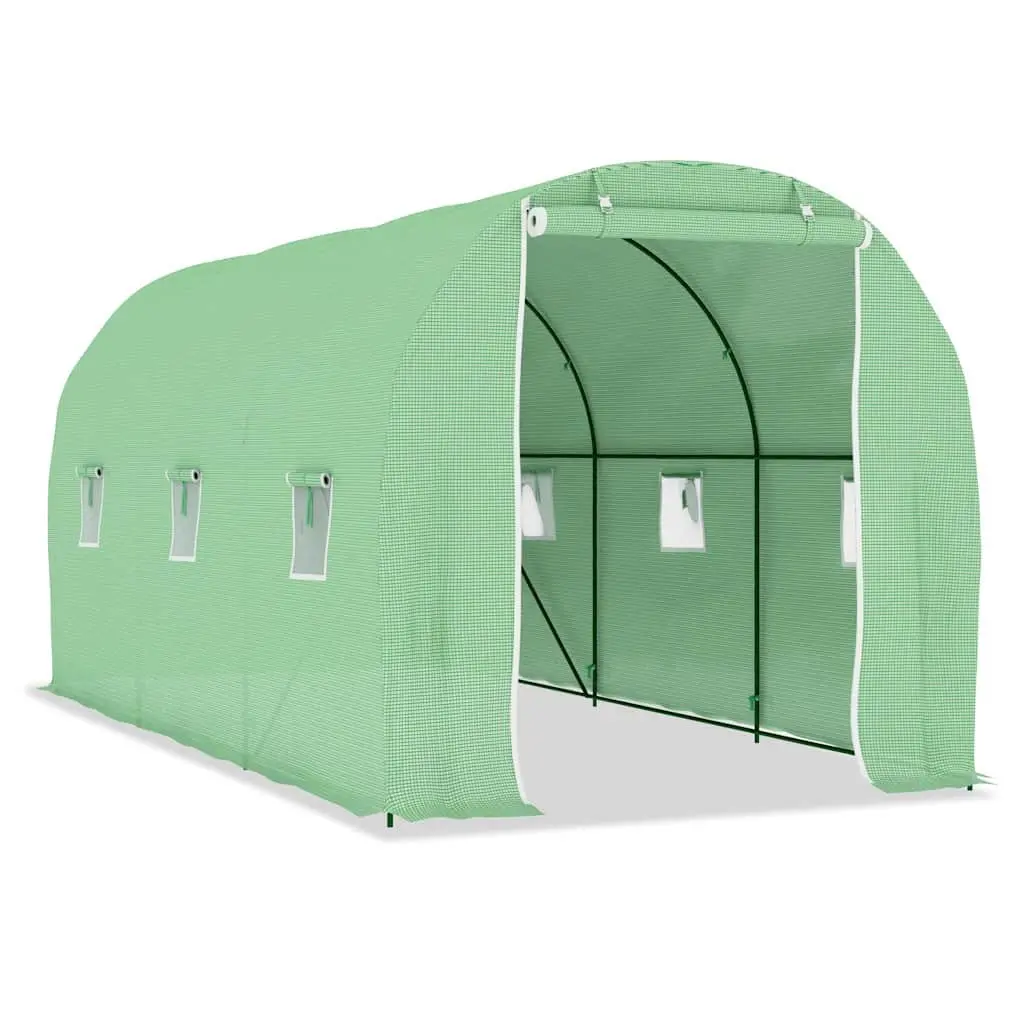 Greenhouse PE Mesh Fabric 4.5x2x2 m Green 9 m² Galvanised Steel Frame Ventilation Windows Single Door