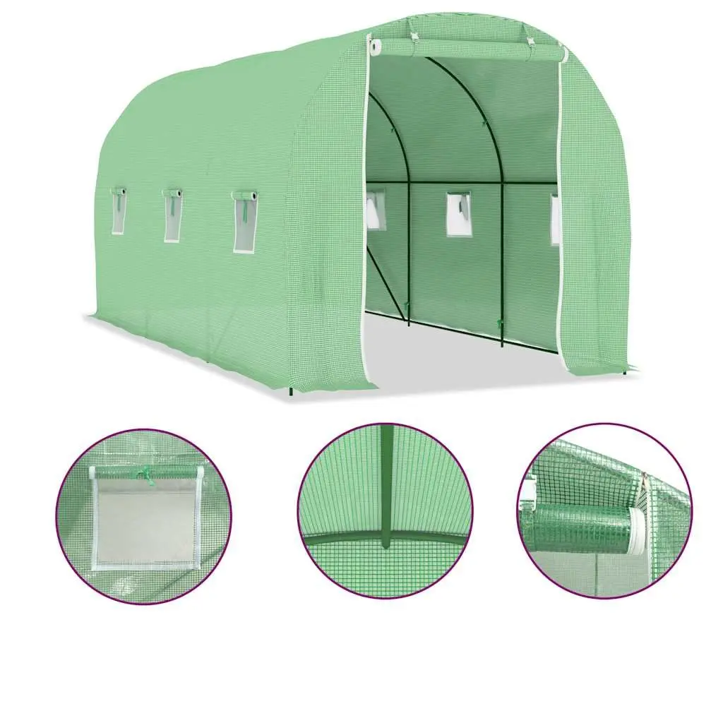 Greenhouse PE Mesh Fabric 4.5x2x2 m Green 9 m² Galvanised Steel Frame Ventilation Windows Single Door
