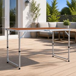 Foldable Camping Table Adjustable Height Outdoor Portable Picnic Garden