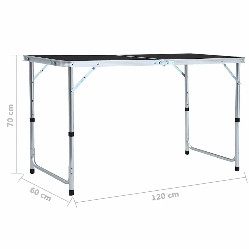 Foldable Camping Table Metal Frame MDF Top Adjustable Height Grey