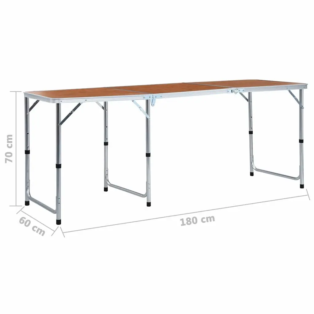 Portable Camping Table Brown Metal MDF 180x60cm Adjustable Height for Outdoor Picnic