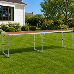 Foldable Camping Table Adjustable Height 240x60 cm Portable Picnic Outdoor