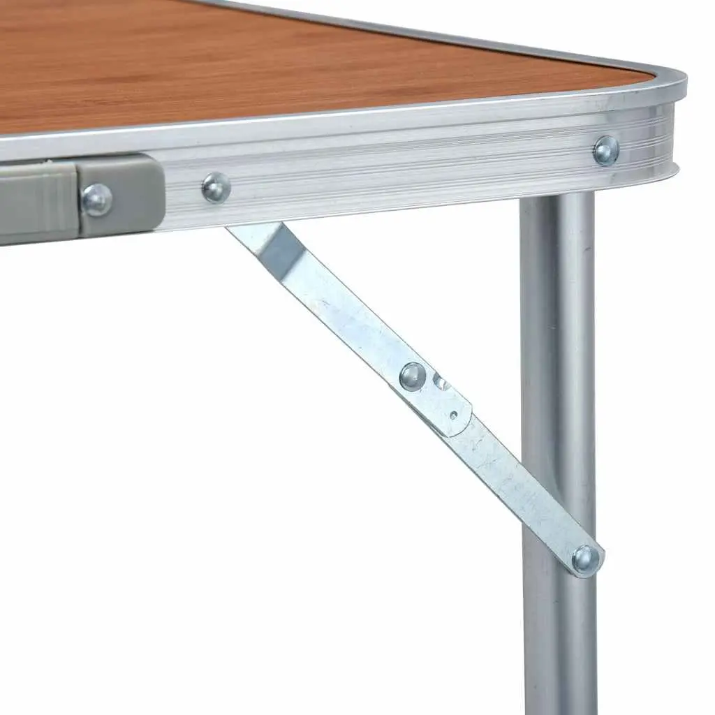 Foldable Camping Table Metal MDF 240x60 cm Adjustable Height Brown