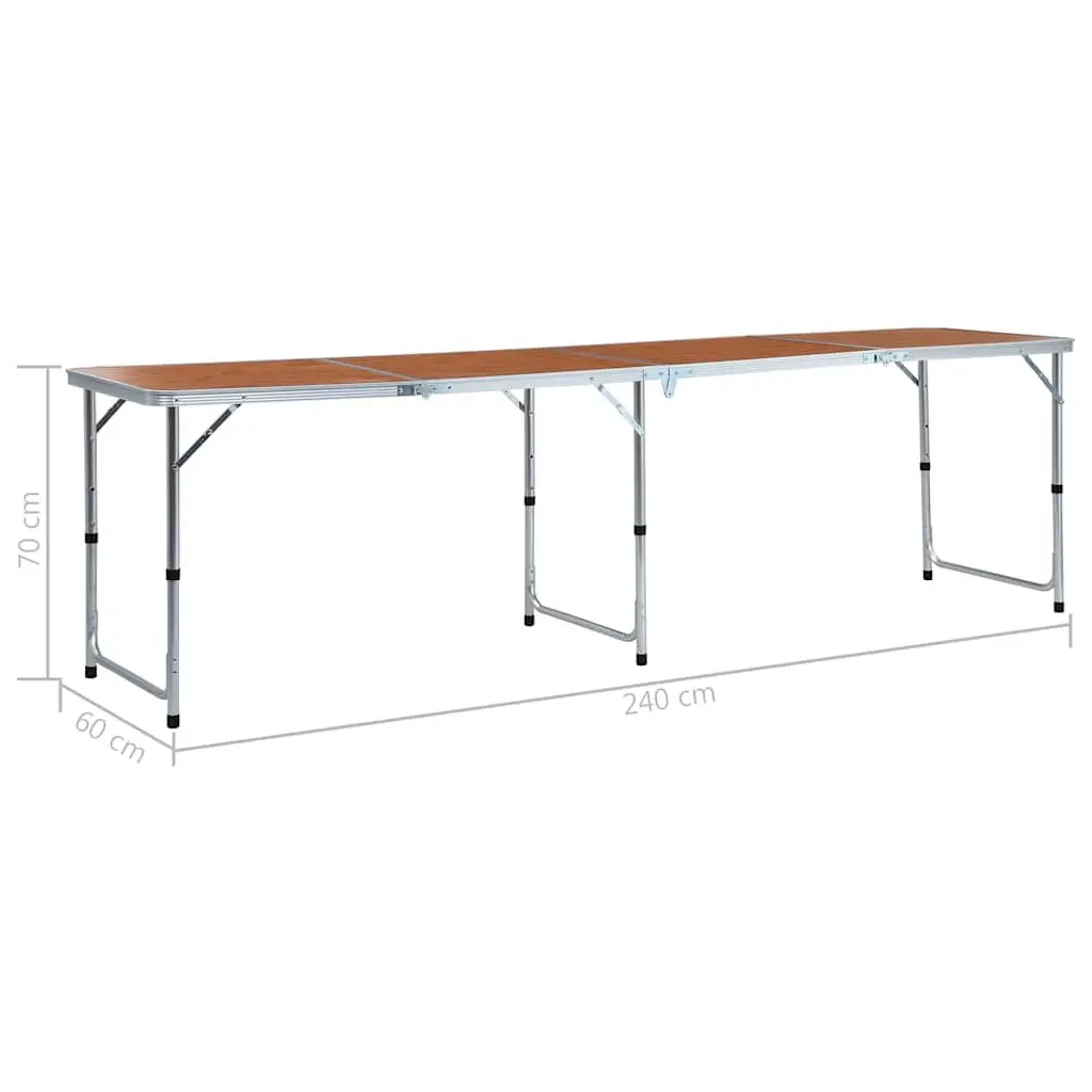 Foldable Camping Table Metal MDF 240x60 cm Adjustable Height Brown
