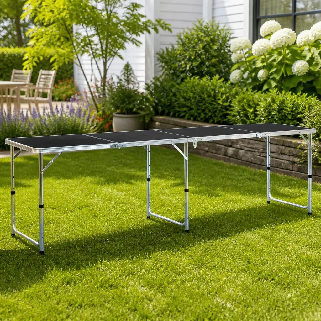 Foldable Camping Table Metal MDF Adjustable Height Grey