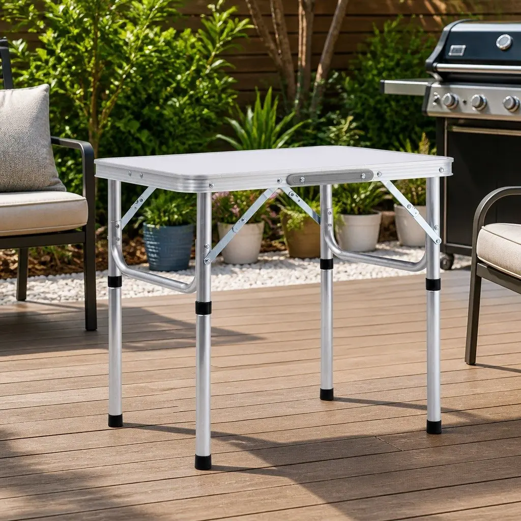 Folding Table Lightweight Outdoor Portable White Aluminium Frame MDF Top 60x45cm Camping Picnic