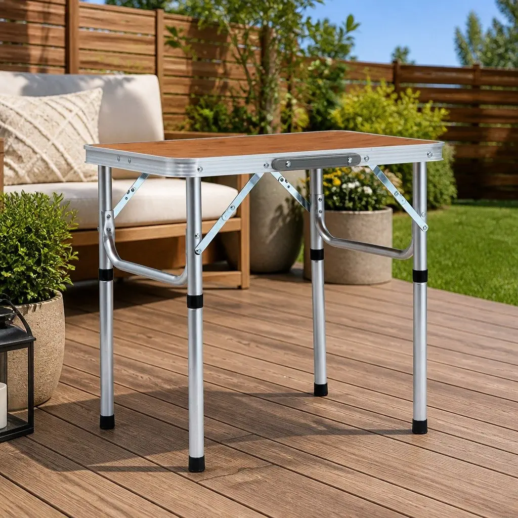 Folding Camping Table Aluminum 60 x 45 cm Brown Lightweight Portable