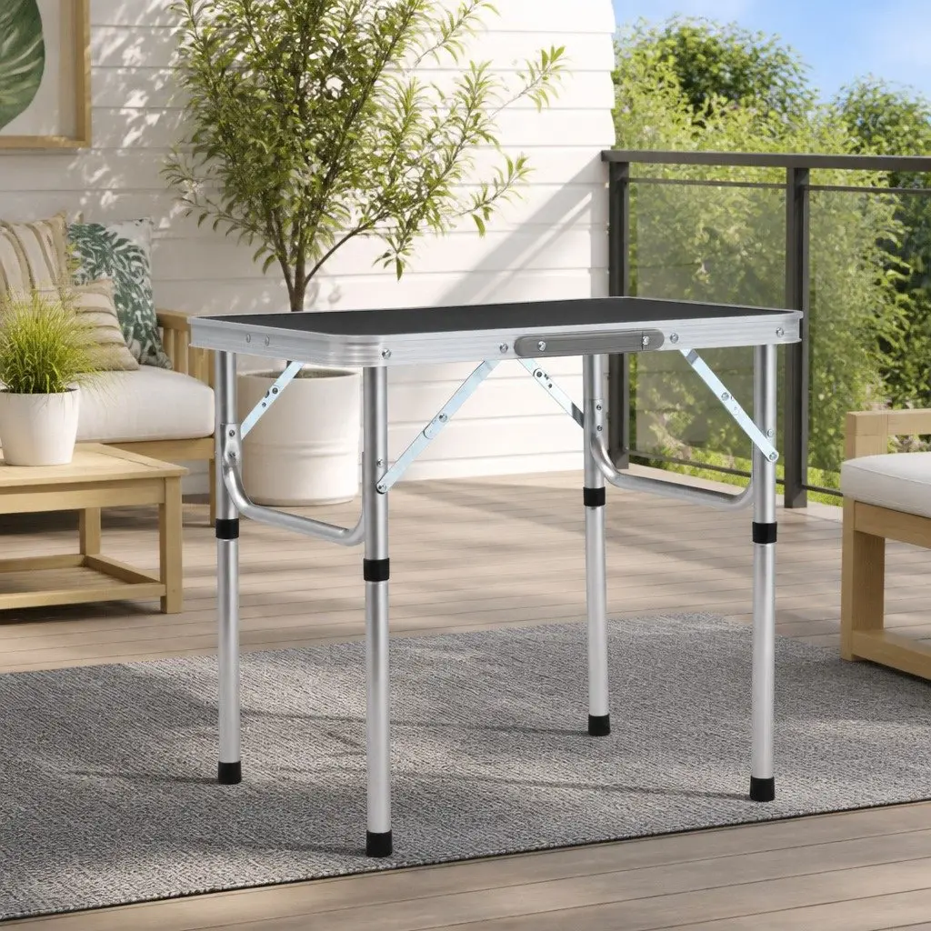 Folding Table Aluminium Frame MDF Top Outdoor Grey 60x45cm Portable Picnic BBQ Hiking