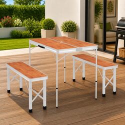 Folding Camping Table Set with 2 Benches Compact Suitcase Design Outdoor Picnic