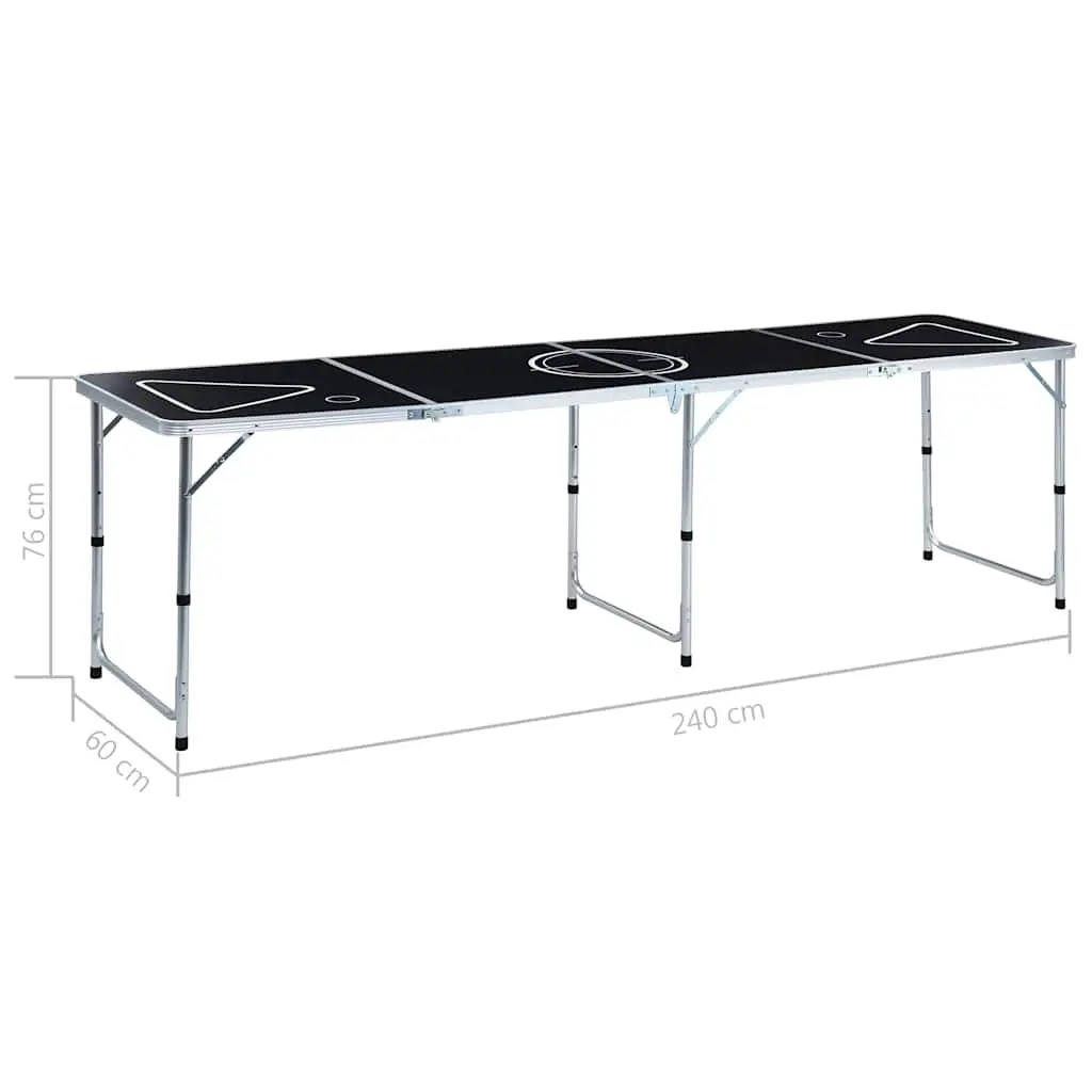 Folding Beer Pong Table Aluminium 240 cm Black Portable Indoor Outdoor