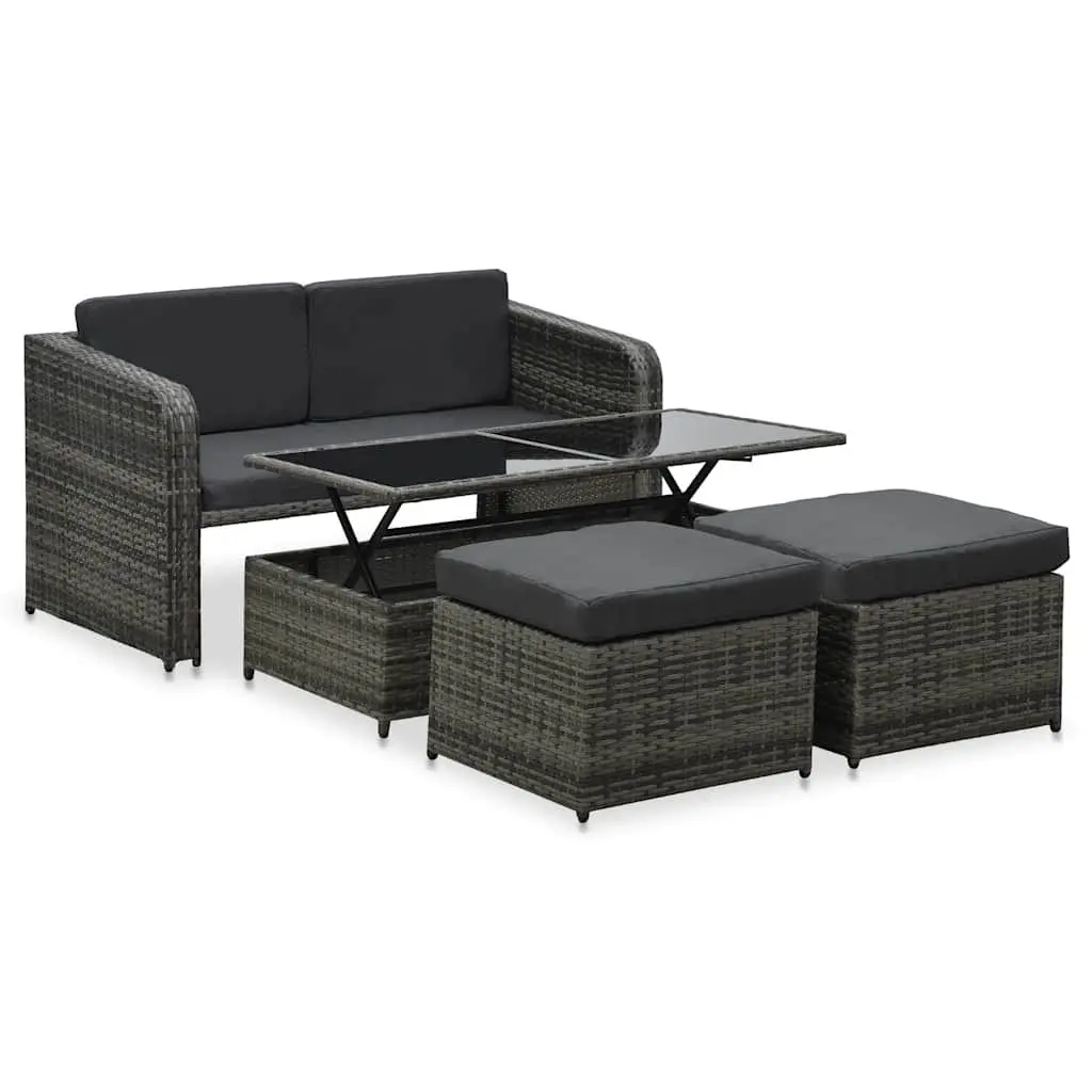 Garden Lounge Set 4 Piece Sofa Coffee Table Stools Cushions Poly Rattan