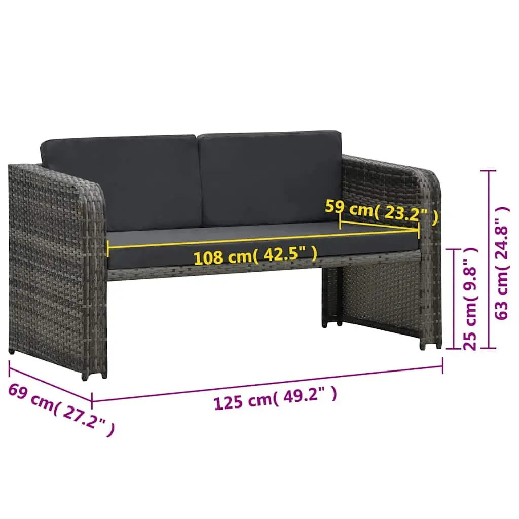Garden Lounge Set 4 Piece Sofa Coffee Table Stools Cushions Poly Rattan