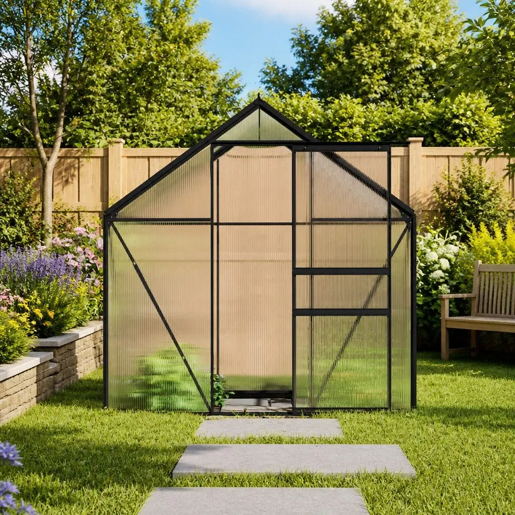 Greenhouse Polycarbonate UV Resistant Panels Aluminium Base Frame 3.61m² Anthracite