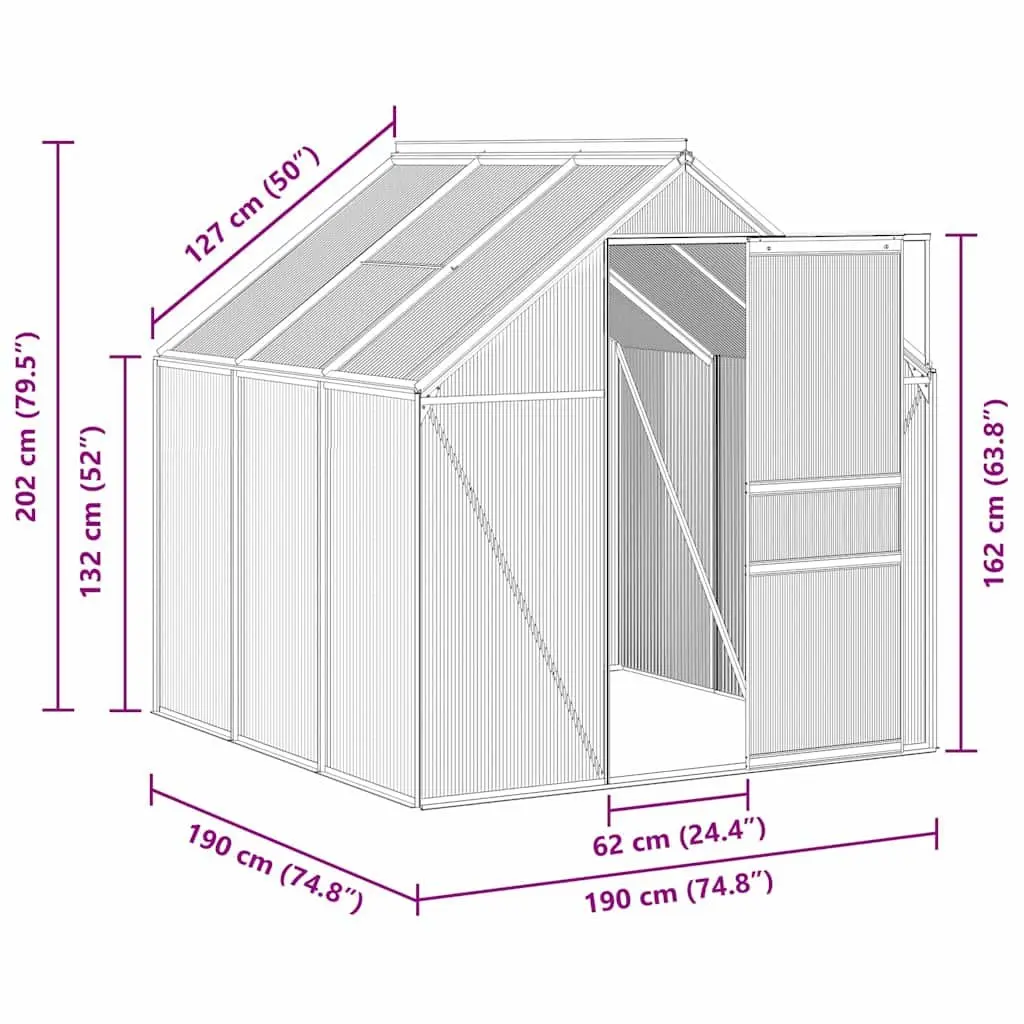 Greenhouse Polycarbonate UV Resistant Panels Aluminium Base Frame 3.61m² Anthracite