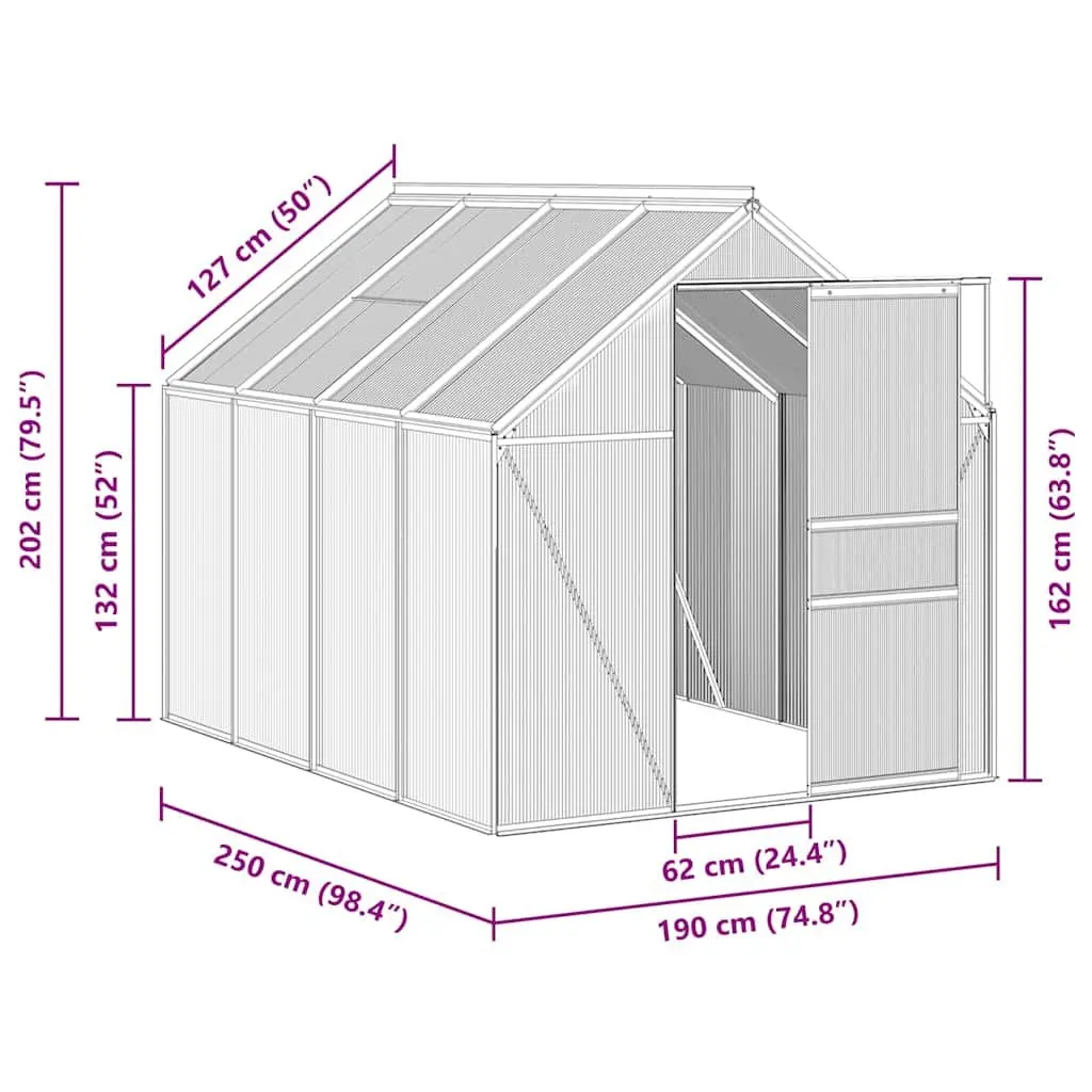 Greenhouse Aluminium Base Frame Polycarbonate UV Resistant Anthracite 4.75 m²