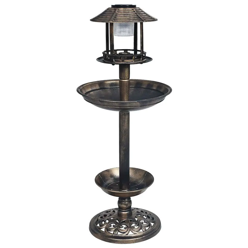 Bird Bath Solar Powered LED Light Plastic Brown