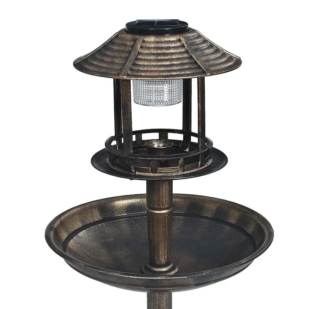 Bird Bath Solar Powered LED Light Plastic Brown