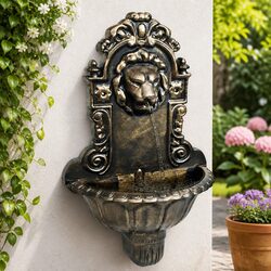 Wall Fountain Lion Head Design Brown Decorative Indoor Water Feature Pump Hose
