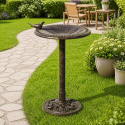 Garden Bird Bath Gold Pedestal Bowl Outdoor Decor Water Feeder Stand
