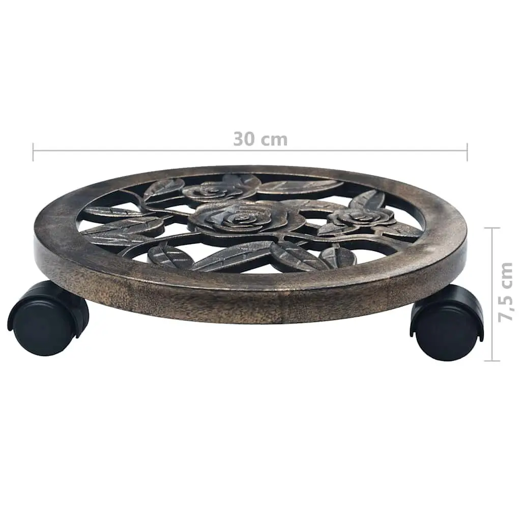 Plant Caddies Set of 6 Brown 30cm PP Plastic Rolling Trolleys with 360 Degree Casters for Indoor and Outdoor Use