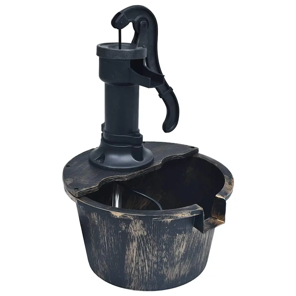 Garden Water Fountain Barrel with Pump Brown Outdoor Patio Decor