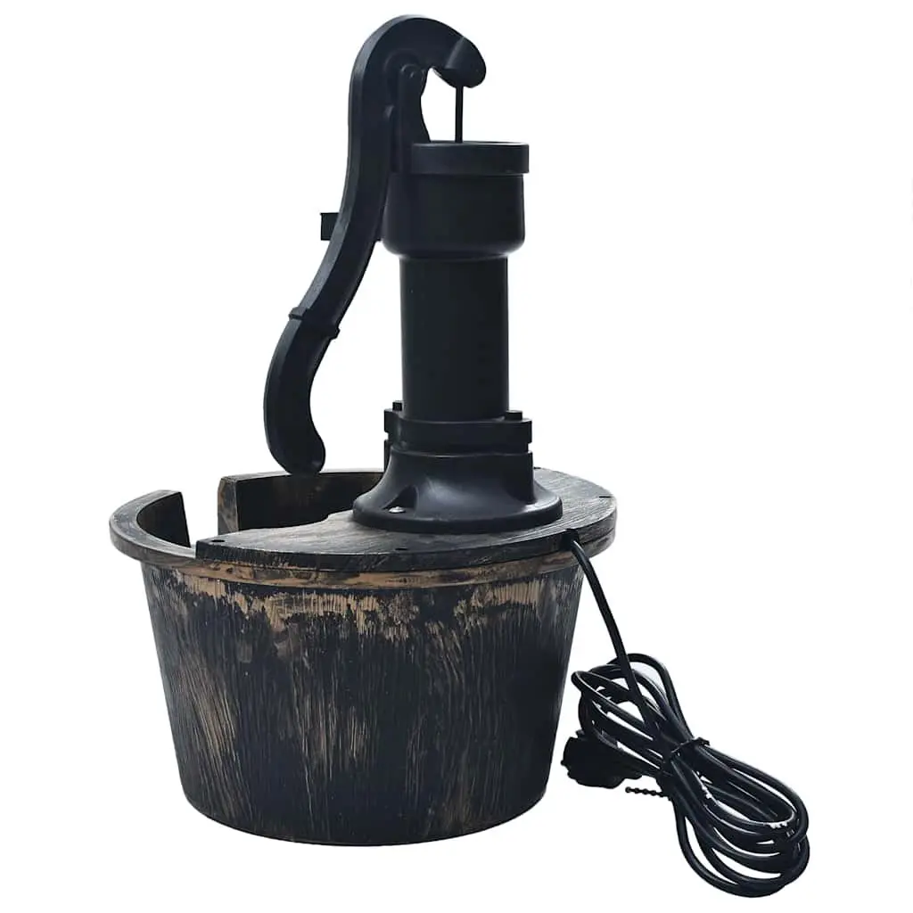 Garden Water Fountain Barrel with Pump Brown Outdoor Patio Decor
