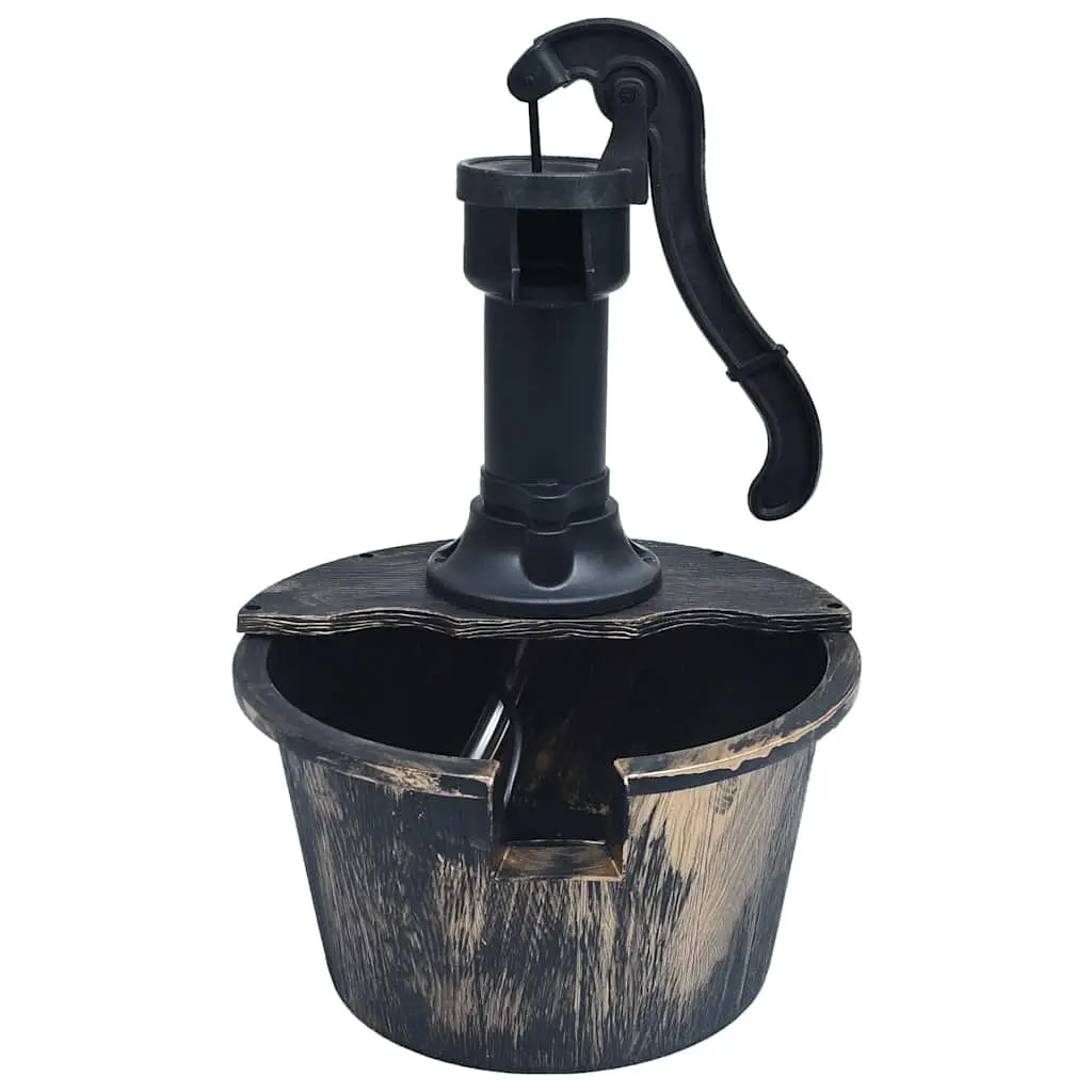 Garden Water Fountain Barrel with Pump Brown Outdoor Patio Decor