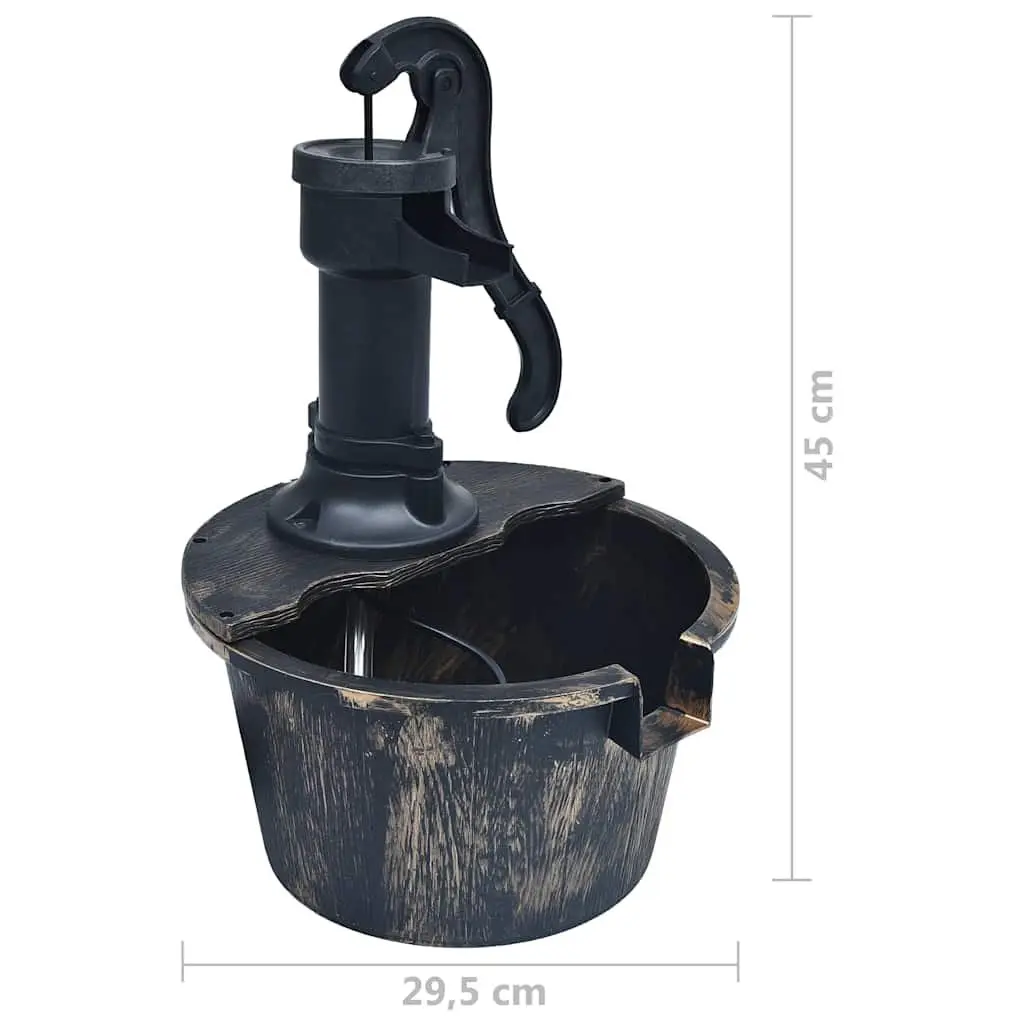 Garden Water Fountain Barrel with Pump Brown Outdoor Patio Decor