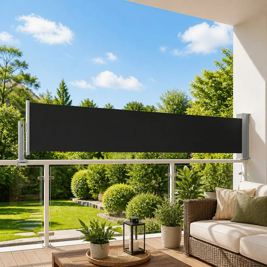 Retractable Side Awning Polyester 60x300 cm Black Outdoor Shade Screen Privacy