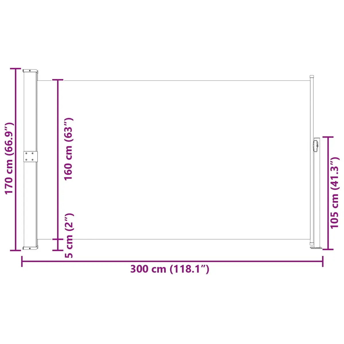 Retractable Side Awning 170x300cm Patio Balcony Privacy Screen Outdoor Shade