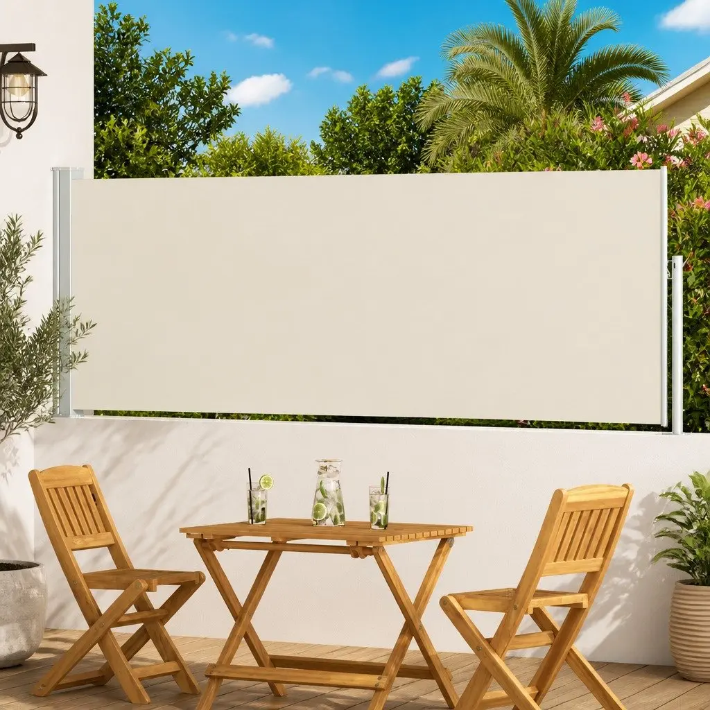 Retractable Side Awning Patio Screen 100x300cm Outdoor Privacy Shade Cream