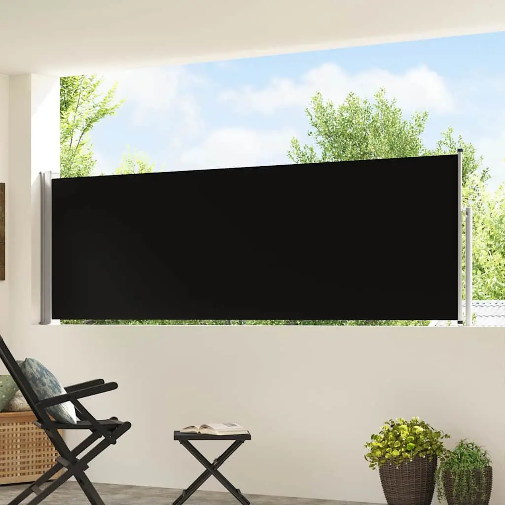 Retractable Side Awning Screen 100x500 cm Black Polyester Steel