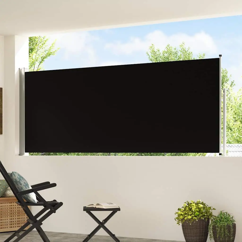 Retractable Awning Black Polyester 117x514cm Outdoor Privacy Screen for Patio and Balcony