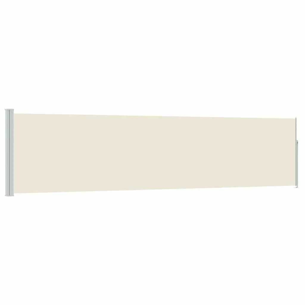 Retractable Awning Cream Polyester 117x514cm Privacy Screen Steel Base Outdoor Shade
